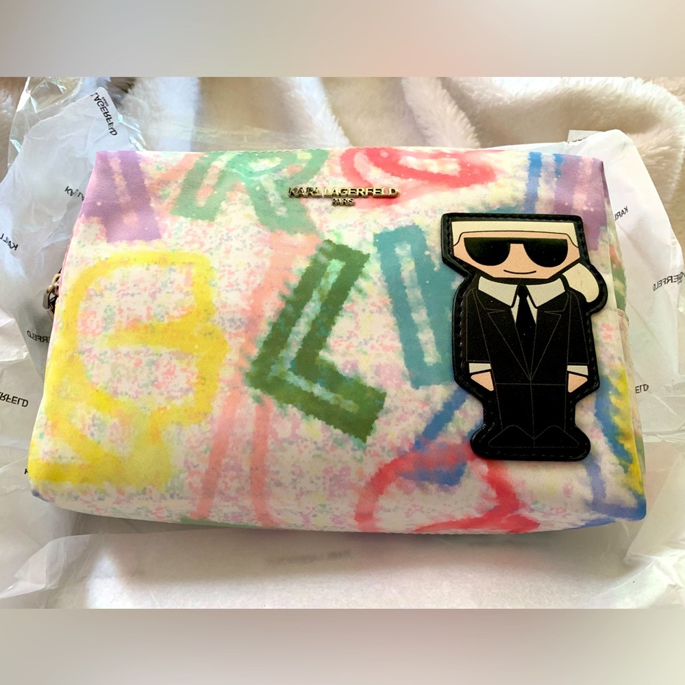 NWT Karl Lagerfeld White Multi Maybelle pouch
